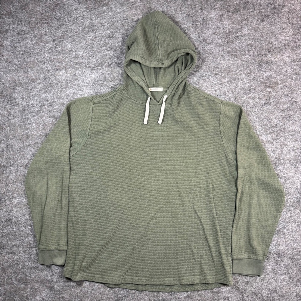 Marine Layer Box Waffle Hoodie Mens M Olive Green Pullover Supima Cotton
